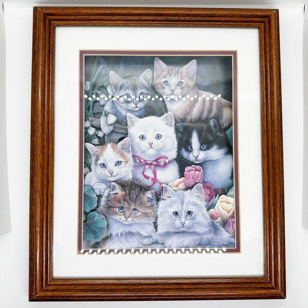 Vintage Framed 3D Cat Art Paper Cut Out Matted Retro